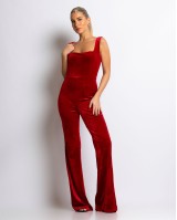 Ολόσωμη φόρμα αμάνικη βελουτέ κόκκινο