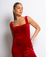 Ολόσωμη φόρμα αμάνικη βελουτέ κόκκινο