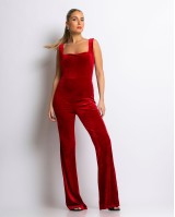 Ολόσωμη φόρμα αμάνικη βελουτέ κόκκινο