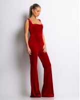 Ολόσωμη φόρμα αμάνικη βελουτέ κόκκινο