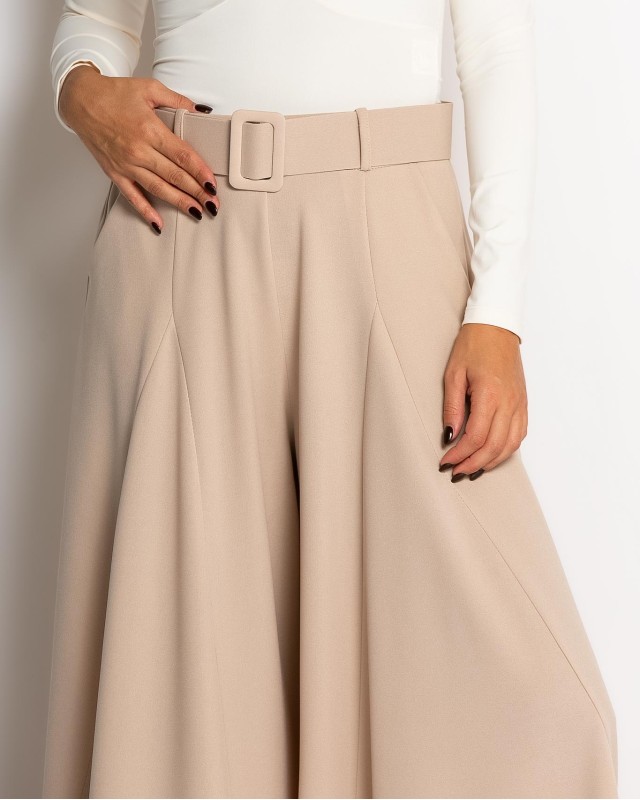 Παντελόνα ψηλόμεση με ζώνη μπεζ
