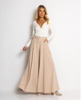 Παντελόνα ψηλόμεση με ζώνη μπεζ