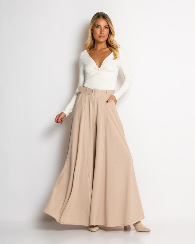 Παντελόνα ψηλόμεση με ζώνη μπεζ