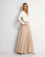 Παντελόνα ψηλόμεση με ζώνη μπεζ