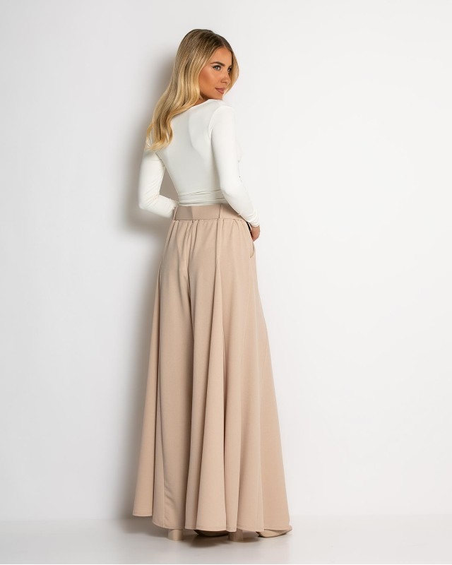 Παντελόνα ψηλόμεση με ζώνη μπεζ