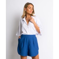 Shorts στρογγυλεμένο στο τελείωμα με πιέτα μπλε ρουα