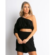 Shorts ψηλόμεσο με ρεβέρ μαύρο