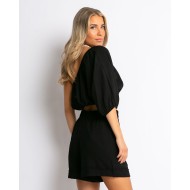 Shorts ψηλόμεσο με ρεβέρ μαύρο