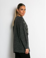 Πλεκτή ζακέτα με παγιέτες, απλικέ κέντημα και κουμπιά πέρλας ανθρακί