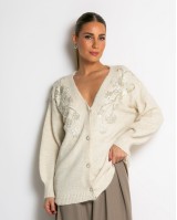 Πλεκτή ζακέτα με παγιέτες, απλικέ κέντημα και κουμπιά πέρλας εκρού