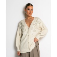 Πλεκτή ζακέτα με παγιέτες, απλικέ κέντημα και κουμπιά πέρλας εκρού