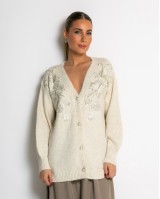 Πλεκτή ζακέτα με παγιέτες, απλικέ κέντημα και κουμπιά πέρλας εκρού