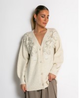 Πλεκτή ζακέτα με παγιέτες, απλικέ κέντημα και κουμπιά πέρλας εκρού
