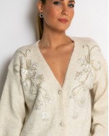 Πλεκτή ζακέτα με παγιέτες, απλικέ κέντημα και κουμπιά πέρλας εκρού