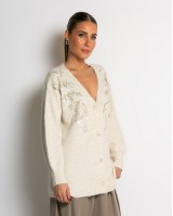 Πλεκτή ζακέτα με παγιέτες, απλικέ κέντημα και κουμπιά πέρλας εκρού