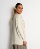 Πλεκτή ζακέτα με παγιέτες, απλικέ κέντημα και κουμπιά πέρλας εκρού