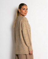 Πλεκτή ζακέτα με παγιέτες, απλικέ κέντημα και κουμπιά πέρλας μπεζ σκούρο