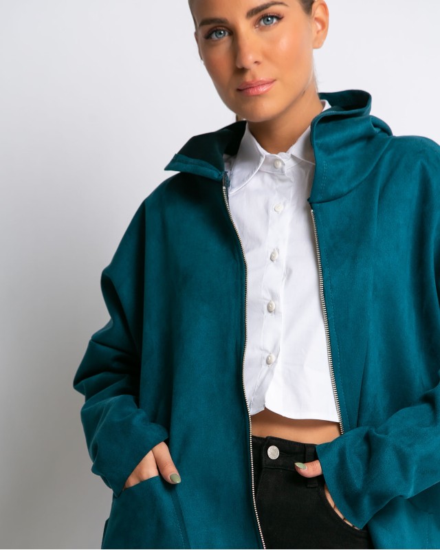 Ζακέτα μακριά με τσέπες πετρόλ