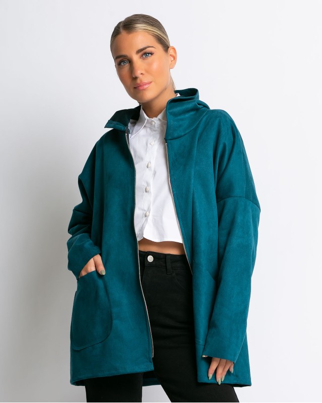 Ζακέτα μακριά με τσέπες πετρόλ