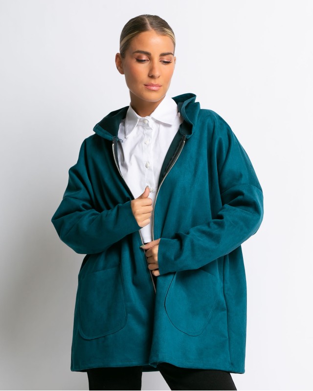 Ζακέτα μακριά με τσέπες πετρόλ