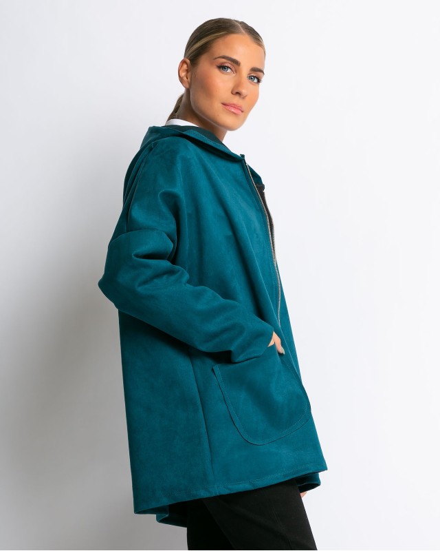 Ζακέτα μακριά με τσέπες πετρόλ