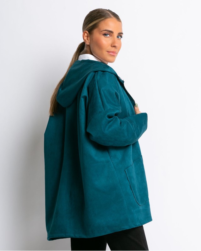 Ζακέτα μακριά με τσέπες πετρόλ