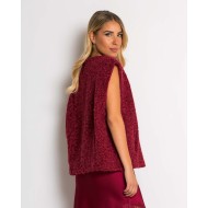 Γιλέκο πλεκτό αμάνικο & καρφίτσα μπορντώ