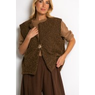 Γιλέκο πλεκτό αμάνικο & καρφίτσα καφέ