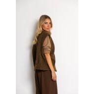 Γιλέκο πλεκτό αμάνικο & καρφίτσα καφέ