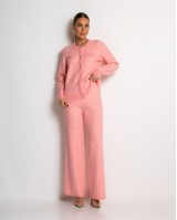 Σετ ζακέτα και παντελόνι σε πλέξη tweed ροζ