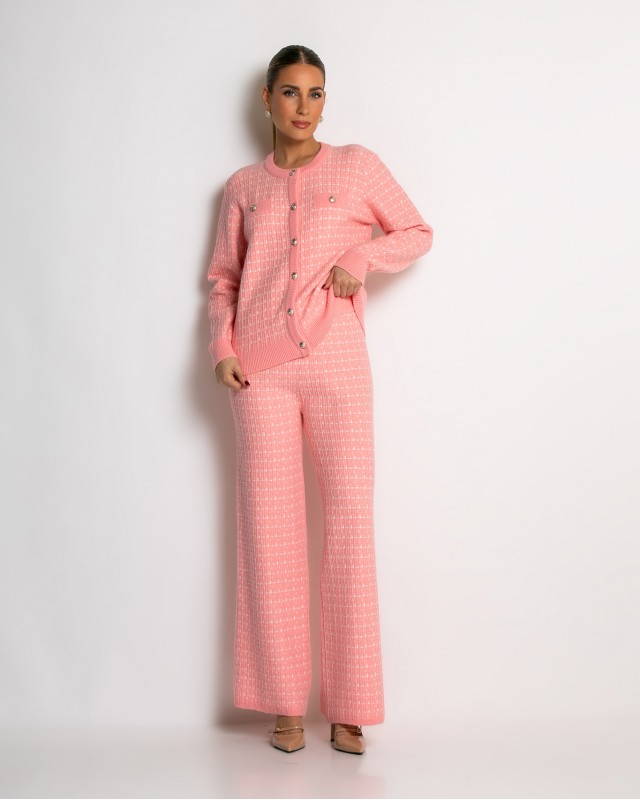 Σετ ζακέτα και παντελόνι σε πλέξη tweed ροζ