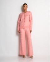 Σετ ζακέτα και παντελόνι σε πλέξη tweed ροζ