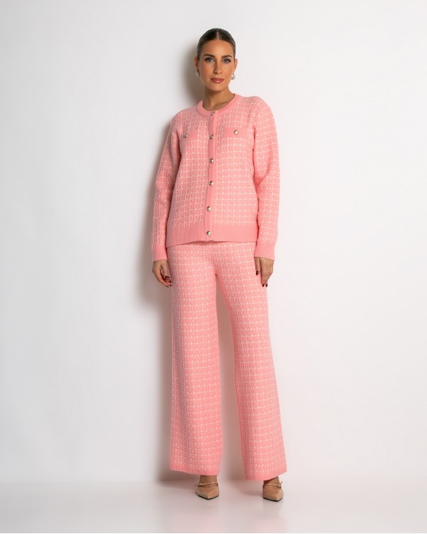 Σετ ζακέτα και παντελόνι σε πλέξη tweed γαλάζιο