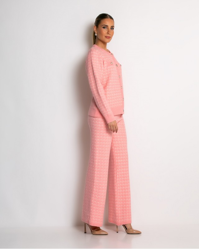 Σετ ζακέτα και παντελόνι σε πλέξη tweed ροζ