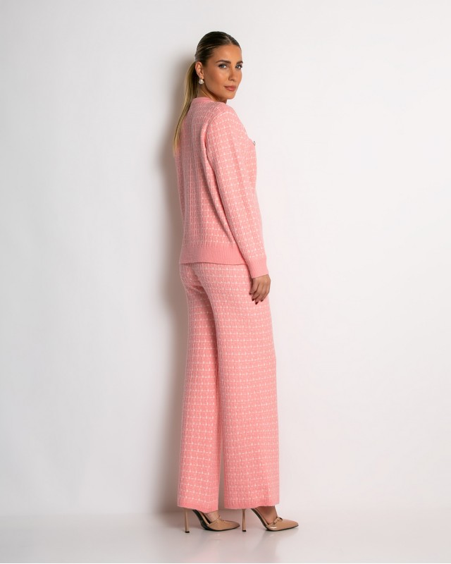 Σετ ζακέτα και παντελόνι σε πλέξη tweed ροζ