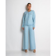 Σετ ζακέτα και παντελόνι σε πλέξη tweed γαλάζιο