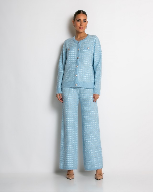 Σετ ζακέτα και παντελόνι σε πλέξη tweed γαλάζιο