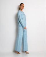 Σετ ζακέτα και παντελόνι σε πλέξη tweed γαλάζιο