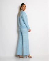 Σετ ζακέτα και παντελόνι σε πλέξη tweed γαλάζιο