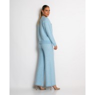 Σετ ζακέτα και παντελόνι σε πλέξη tweed γαλάζιο