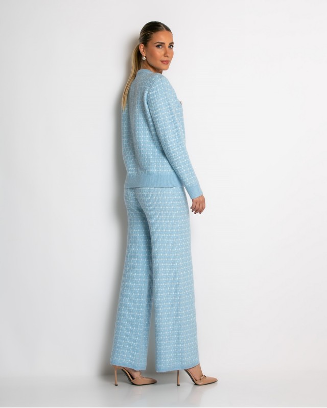 Σετ ζακέτα και παντελόνι σε πλέξη tweed γαλάζιο