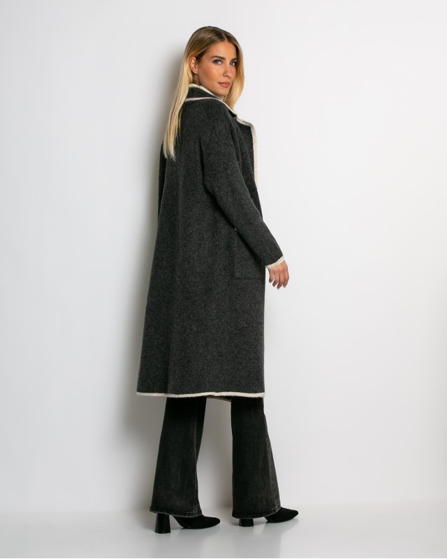 Ζακέτα μακρυά πλεκτή με εξωτερικές τσέπες ανθρακί