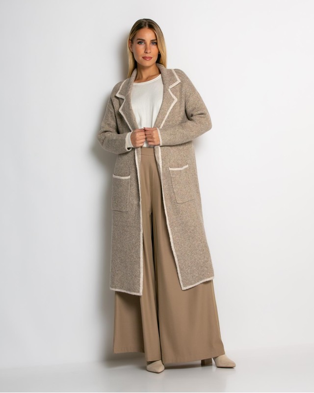 Ζακέτα μακρυά πλεκτή με εξωτερικές τσέπες μπεζ