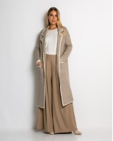 Ζακέτα μακρυά πλεκτή με εξωτερικές τσέπες μπεζ