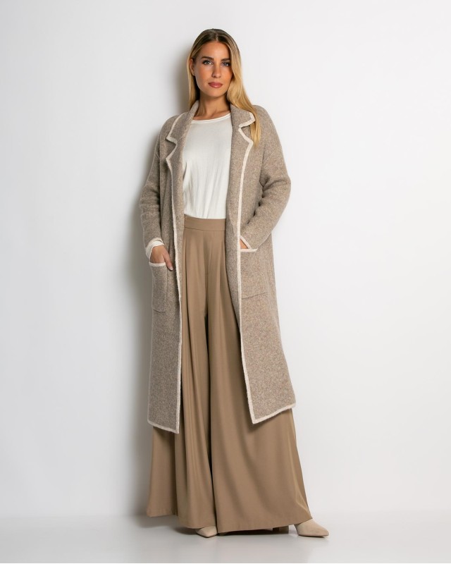 Ζακέτα μακρυά πλεκτή με εξωτερικές τσέπες μπεζ