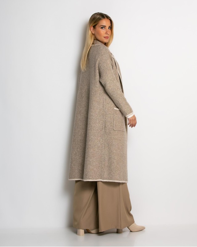 Ζακέτα μακρυά πλεκτή με εξωτερικές τσέπες μπεζ