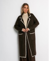 Ζακέτα μακρυά πλεκτή με εξωτερικές τσέπες καφέ