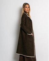 Ζακέτα μακρυά πλεκτή με εξωτερικές τσέπες καφέ