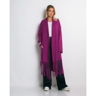 Ζακέτα μακριά με κρόσσια & πλαϊνές τσέπες magenta