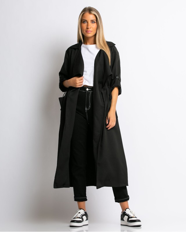 Καμπαρντίνα με σούρα και λάστιχο  στην μέση μαύρο